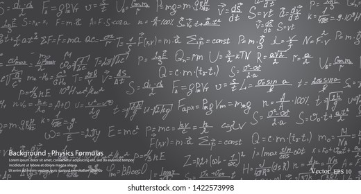 Black school board with equations in physics .Scientific lettering background .