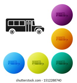 Black School Bus icon isolated on white background. Public transportation symbol. Set icons colorful circle buttons. Vector Illustration