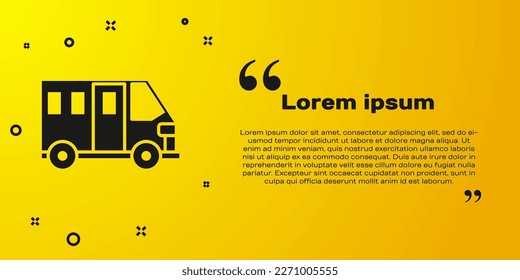 Black School Bus icon isolated on yellow background. Public transportation symbol.  Vector Illustration