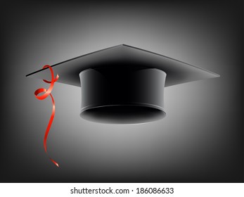 Black school cap with red ribbon. Vector