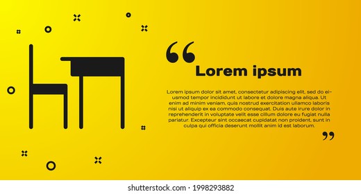 Black School table and chair of classroom icon isolated on yellow background. School desk.  Vector Illustration