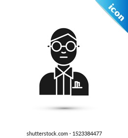 Black Scientist icon isolated on white background.  Vector Illustration