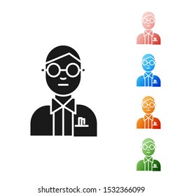 Black Scientist icon isolated on white background. Set icons colorful. Vector Illustration