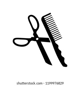 black scissor and comb bursh icons for hairstyle, hair cutting, also tailor and barbershop background