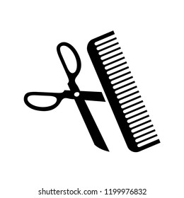 black scissor and comb bursh icons for hairstyle, hair cutting, also tailor and barbershop background