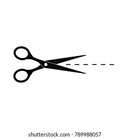 Black Scissors With Cut Line Icon- Vector Illustration