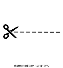 black scissors with cut line on white background