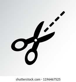 Black scissors with cut lines. Coupon cutting icon. Vector illustration