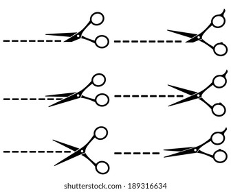 black scissors with cut lines on white background