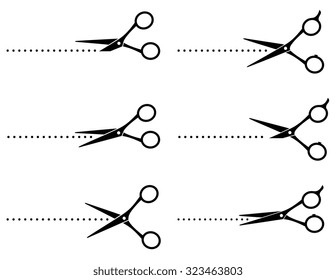 black scissors cutting points line on white background