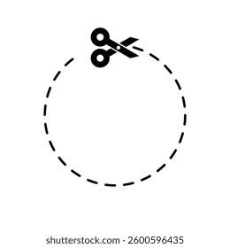 Black scissors dash line circle icon flat vector design