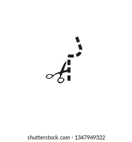 Black scissors icon with cut line over white background