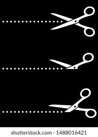black scissors icon with cut line
