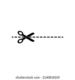 Black scissors icon with cut lines illustration isolated on white background eps 10