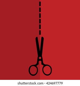 Black scissors icon cut vector. Red background