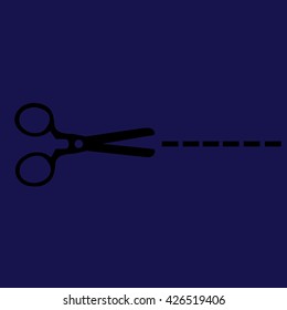 Black scissors icon cut vector illustration. Blue background