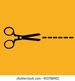 Black scissors icon cut vector illustration. Yellow background