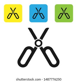 Black Scissors icon isolated on white background. Tailor symbol. Cutting tool sign. Set icons colorful square buttons. Vector Illustration