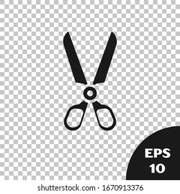 Black Scissors icon isolated on transparent background. Cutting tool sign.  Vector Illustration
