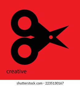 Blootipo de tijeras negras sobre un fondo rojo. Logo de Haircut salon con diseño de ilustraciones vectoriales de tijera