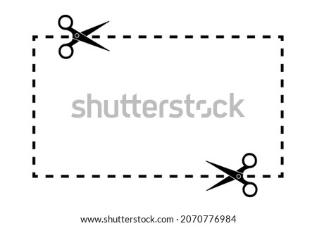black scissors seam. Scissors seam in paper cut style. Vector illustration. Dotted background. Stock image.