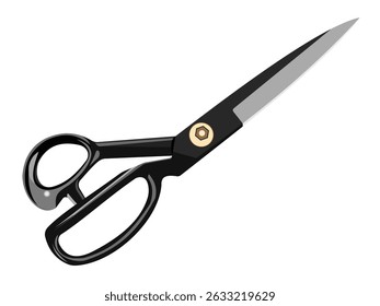 Black scissors with sharp blades for cutting on white background