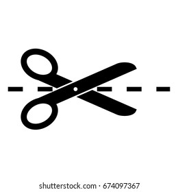 Black Scissors Silhouette with Cut Lines Vector Isolated