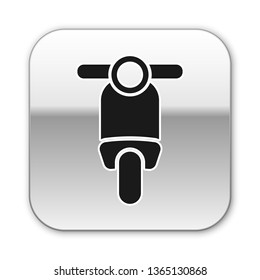Black Scooter icon isolated on white background. Silver square button. Vector Illustration