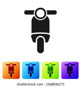 Black Scooter icon isolated on white background. Set icon in color square buttons. Vector Illustration