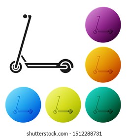 Black Scooter icon isolated on white background. Set icons colorful circle buttons. Vector Illustration