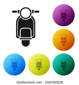 Black Scooter icon isolated on white background. Set icons colorful circle buttons. Vector Illustration