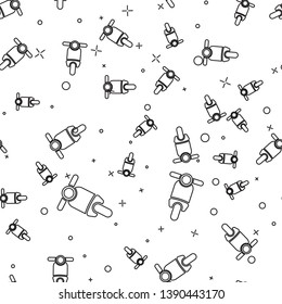 Black Scooter icon isolated seamless pattern on white background. Vector Illustration