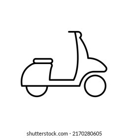 Icono de la línea del escopeta negra. Moped, Motocicleta, Motorcicleta Lineal Pictograma. Icono de esquema de motocicleta moderna para servicio de entrega. Signo de transporte de moto. Stroke editable. Ilustración de vectores aislados.