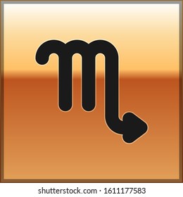 Black Scorpio zodiac sign icon isolated on gold background. Astrological horoscope collection.  Vector Illustration