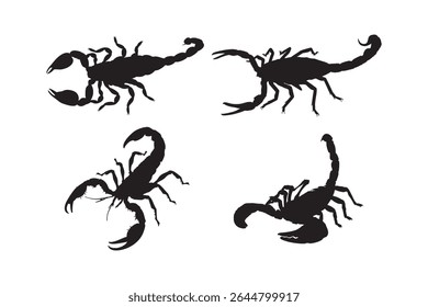 Black Scorpion Silhouette Set Walking Scorpion Vector Illustrations Isolated on White Background
