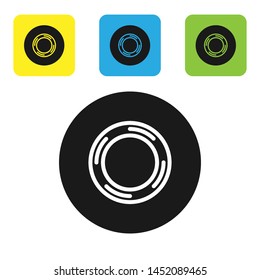 Black Scotch icon isolated on white background. Roll of adhesive tape for work and repair. Sticky packing tape. Office tool and stuff. Set icons colorful square buttons. Vector Illustration