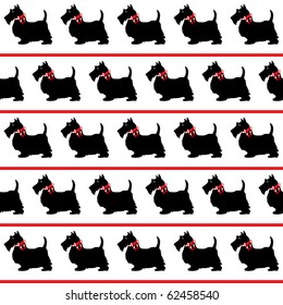 Black Scottie dogs with red bows on white background. Seamless. EPS10 vector format