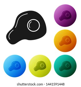 Black Scrambled eggs icon isolated on white background. Home cooked food, fried egg, healthy breakfast, omelet icon. Set icons colorful circle buttons. Vector Illustration