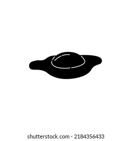 Black scrambled eggs on soft white background. Chicken egg. Gourmet food. Closeup view. Healthy eating. Traditional design. Food recipe. Cartoon sketch graphic draft. Flat style. Vector.
