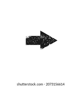 black scratched right arrow. Grunge sign Isolated on white. Continue icon.  Next sign. East arrow.