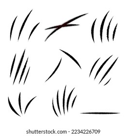 Black scratches texture on white background realistic set isolated vector illustration