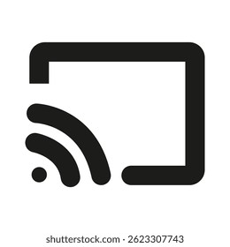 black screen casting icon with curved wireless signal lines and a square display symbol on white background, ideal for technology or connection use