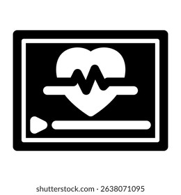 Black screen displaying a heart icon with a heartbeat line running through it perfect for medical or technology concepts