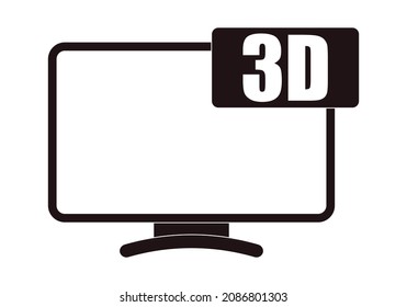 Black screen icon on white background in 3D.