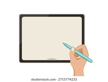 Tableta de pantalla negra con un diseño de Vector de lápiz óptico de mano