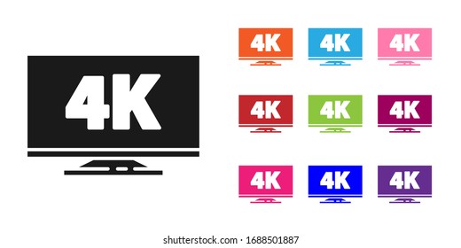Black Screen tv with 4k Ultra HD video technology icon isolated on white background. Set icons colorful. Vector Illustration