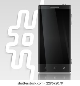 Black screened phone with a hashtag, vector