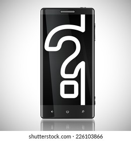Black screened phone with a question mark, vector