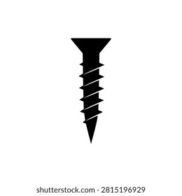 Black screw illustration with spiral threads on white background