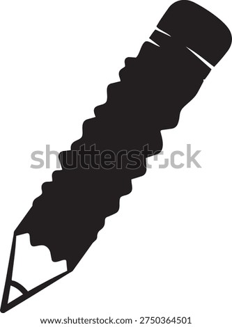Black screw silhouette on white background metal fastener with ridged shaft and pointed tip